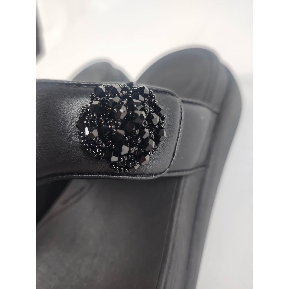 FitFlop Womens Size 8 Lulu Crystal Embellished Toe Post Sandals Black IW4-090 - Picture 3 of 6